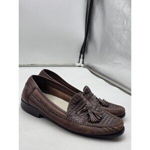Brass Boot Shoes Mens Size 9.5 Brown Leather Tassel Loafers Woven Moc Toe